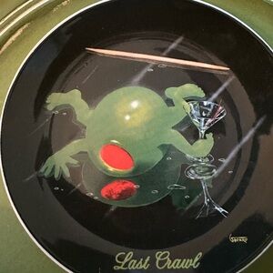 Michael Godard Rare 6” Plate Last Crawl Past Out Olive On Ground Empty Martini